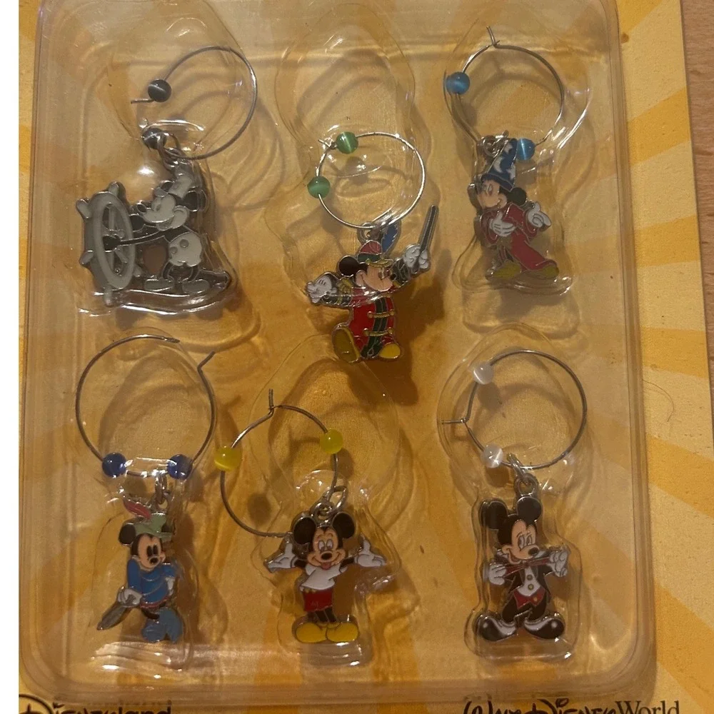 Disney Parks Mickey Through the Years Beverage Charms 6pc Set Steamboat Willie